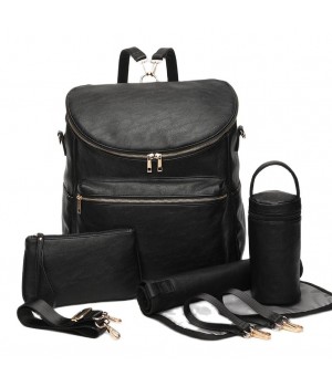 Black Faux Leather Diaper Backpack